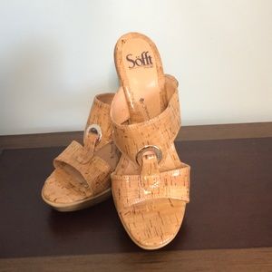 Sofft Leather Cork Design Heels Sandals 7.5